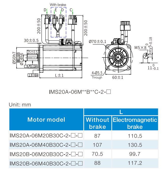 ابعاد سروو موتور اینوت IMS20A-06M40B30C-2-M3-A