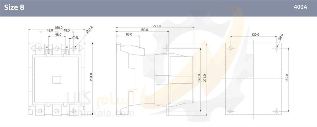 ابعاد کنتاکتور 400 آمپر زیمنس