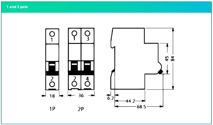 ابعاد کلید مینیاتوری تک پل زیمنس 5TJ