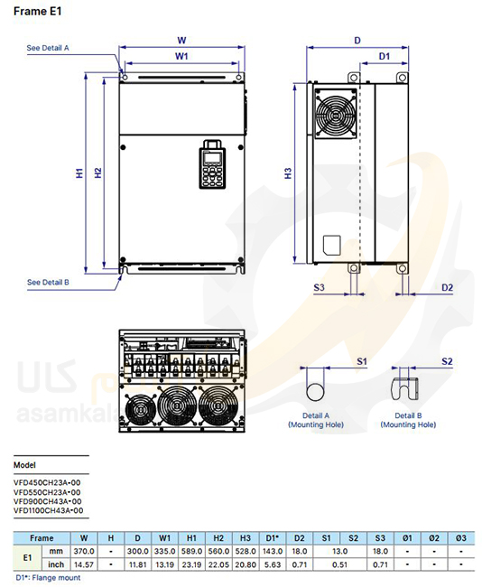 ابعاد VFD900CH43A-00