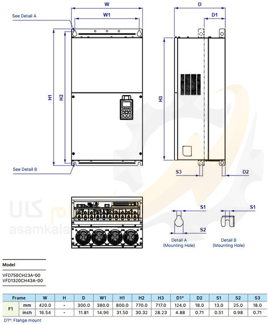 ابعاد VFD1320CH43A-00