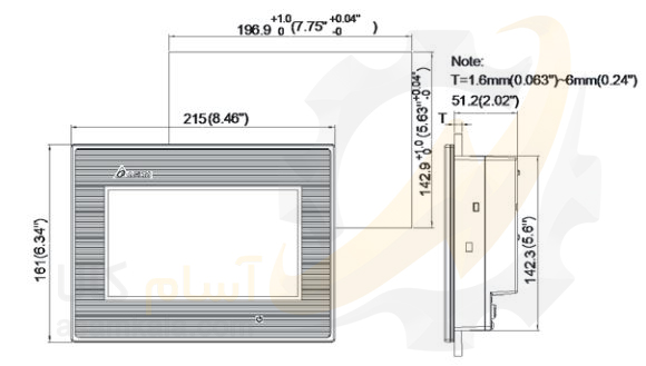 ابعاد HMI DELTA DOP-B07S411