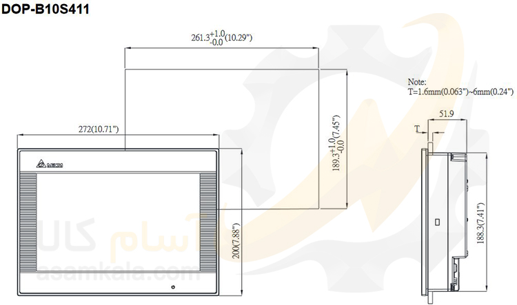 ابعاد HMI دلتا DOP-B10S411