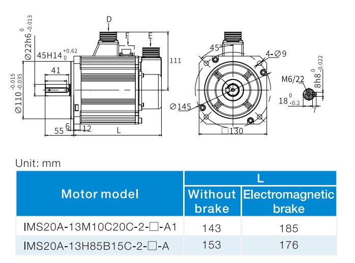 ابعاد سروو موتور اینوت IMS20A-13M10C20C-2-M4-A1