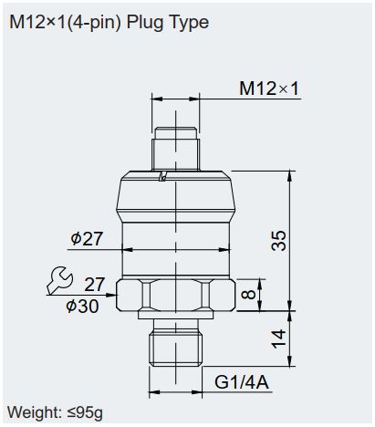 ابعاد ترانسمیتر فشار میکروسنسور سری M20