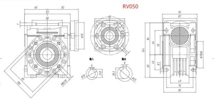 ابعاد گیربکس حلزونی SAM مدل RV050