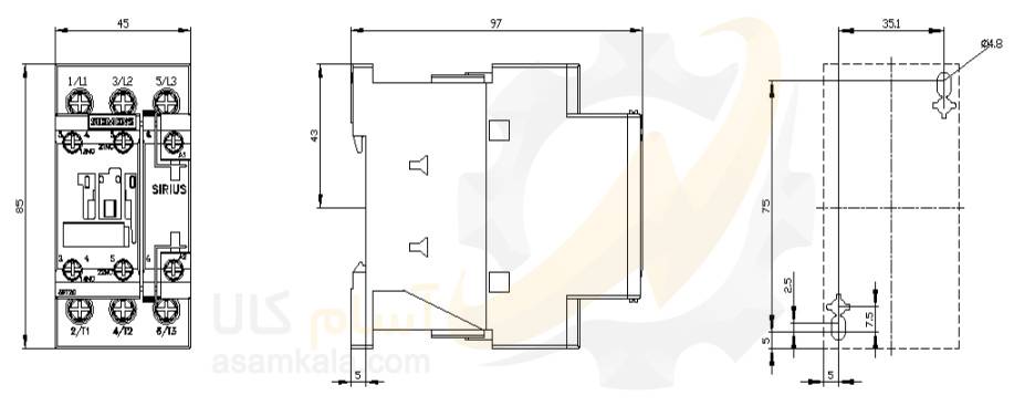 ابعاد کنتاکتور زیمنس مدل 3RT2024-1AP00