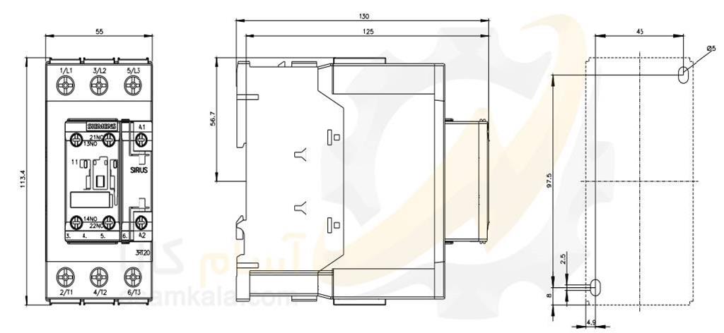 ابعاد کنتاکتور زیمنس مدل 3RT2035-1AP00