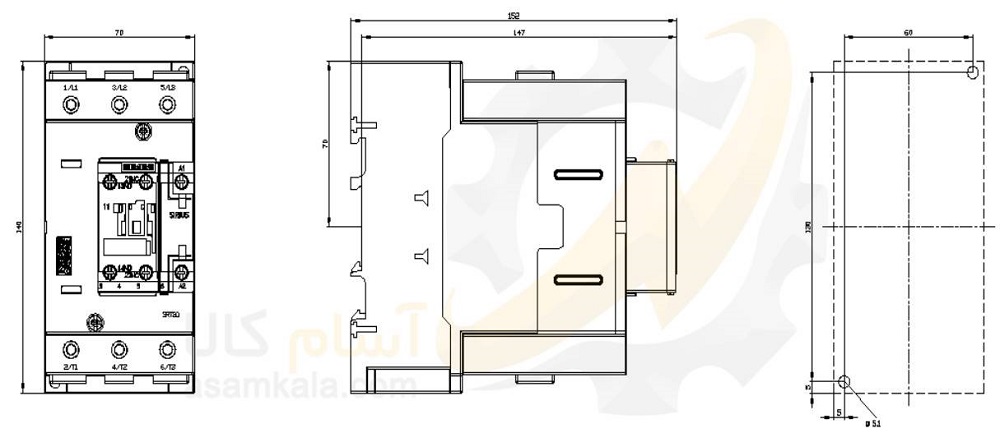 ابعاد کنتاکتور زیمنس مدل 3RT2046-1AP00