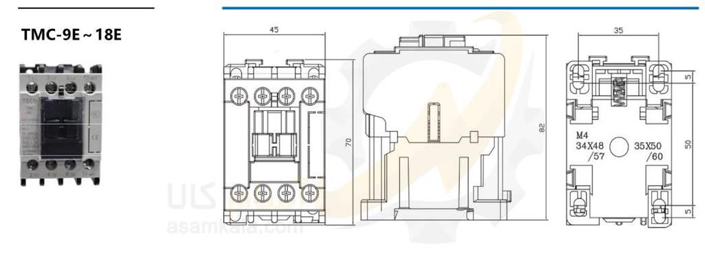 ابعاد کنتاکتور تکو 9 تا 18 آمپر