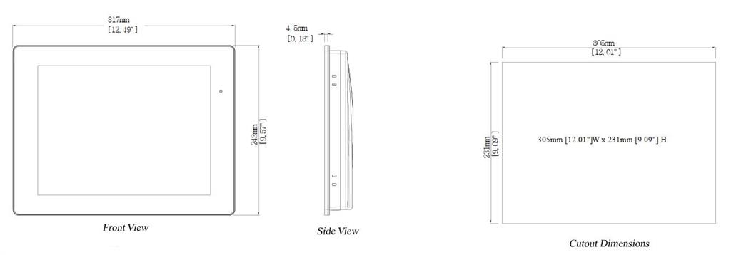 ابعاد Weintek cMT2128X HMI